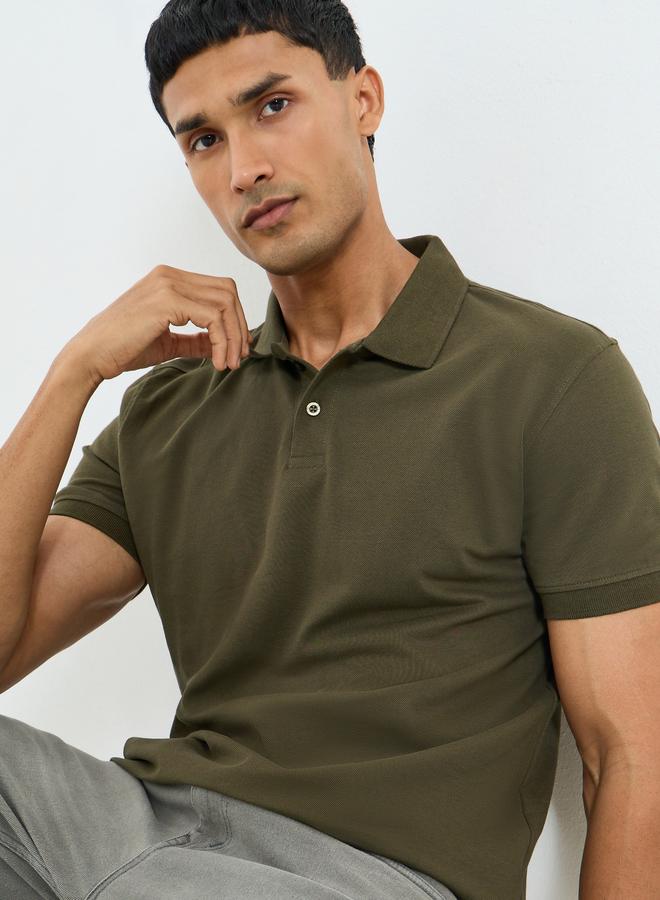 Styli Men Olive Green Relaxed Polo - Image 5